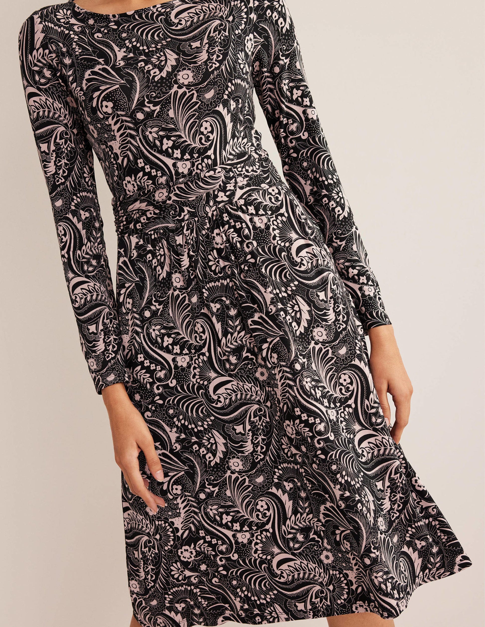 Abigail Jersey Dress-Black, Paisley Dot-2