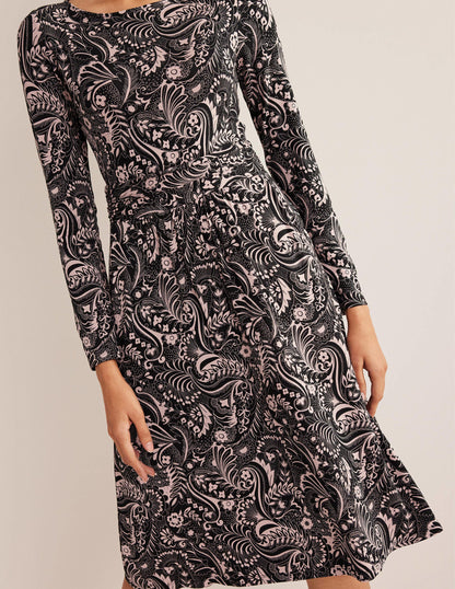 Abigail Jersey Dress-Black, Paisley Dot-2