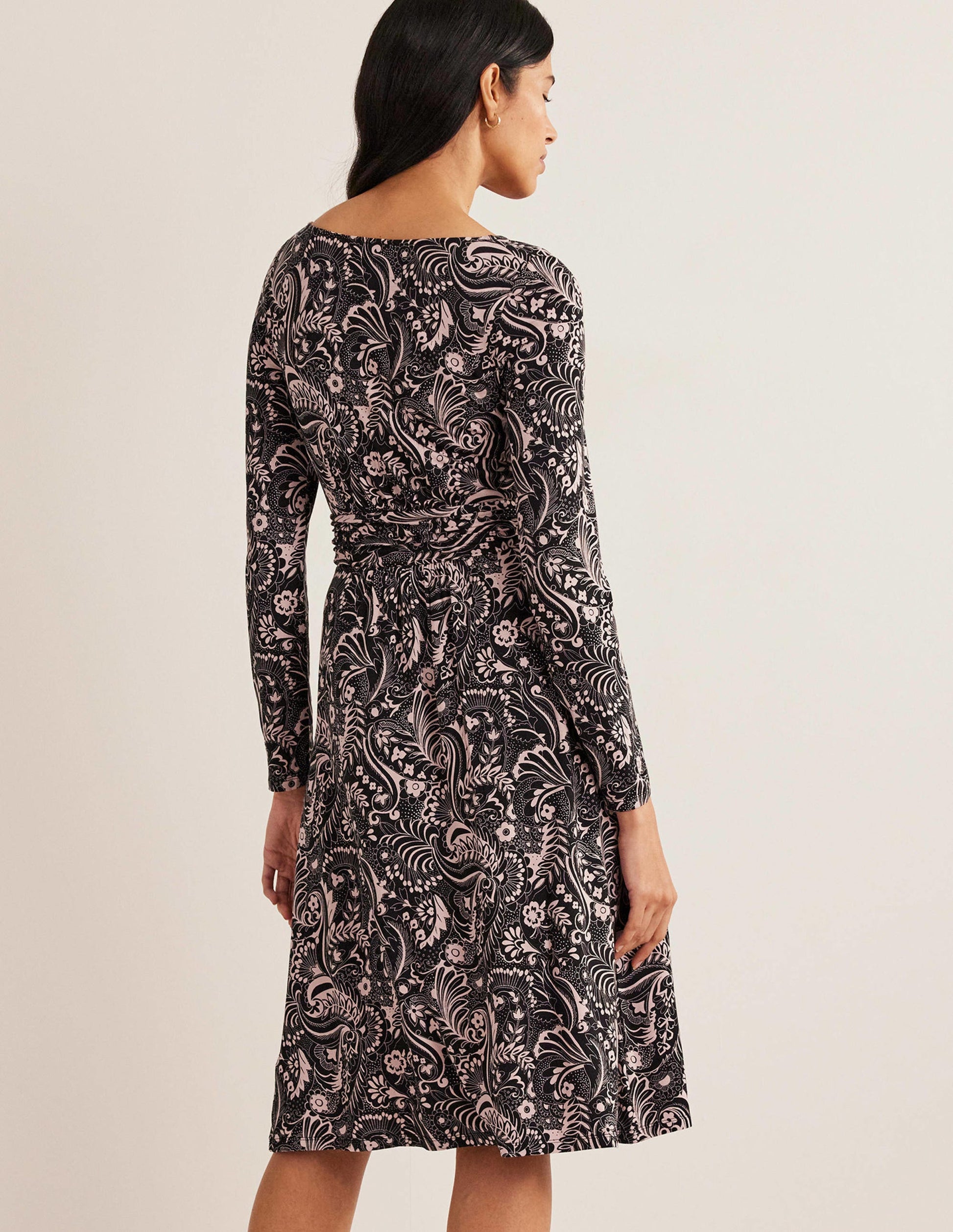 Abigail Jersey Dress-Black, Paisley Dot-3