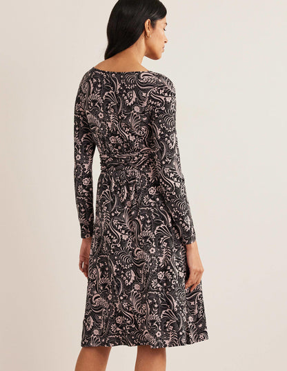 Abigail Jersey Dress-Black, Paisley Dot-3