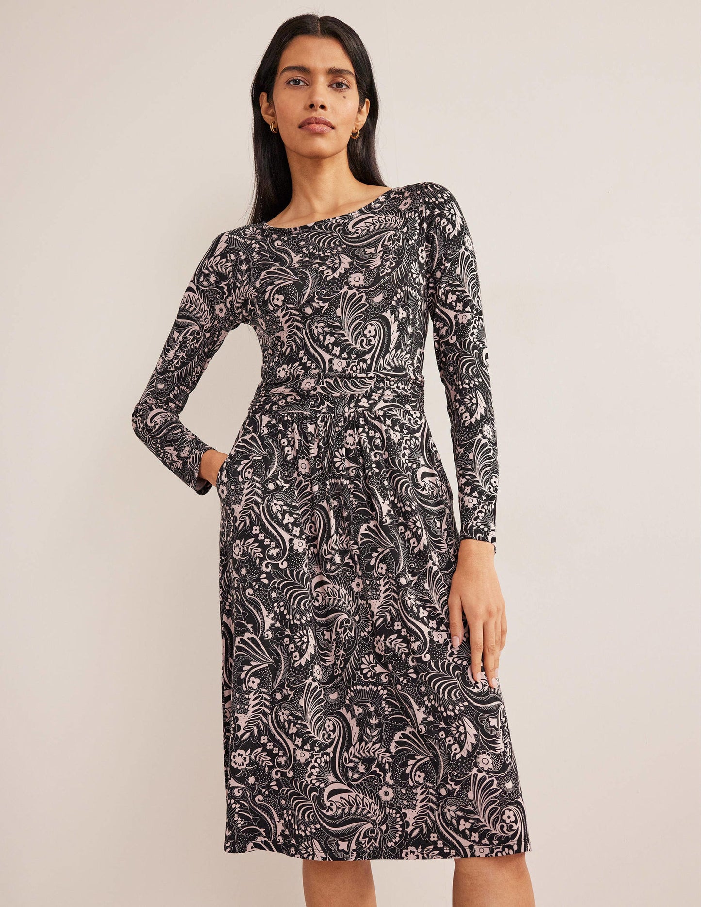 Abigail Jersey Dress-Black, Paisley Dot