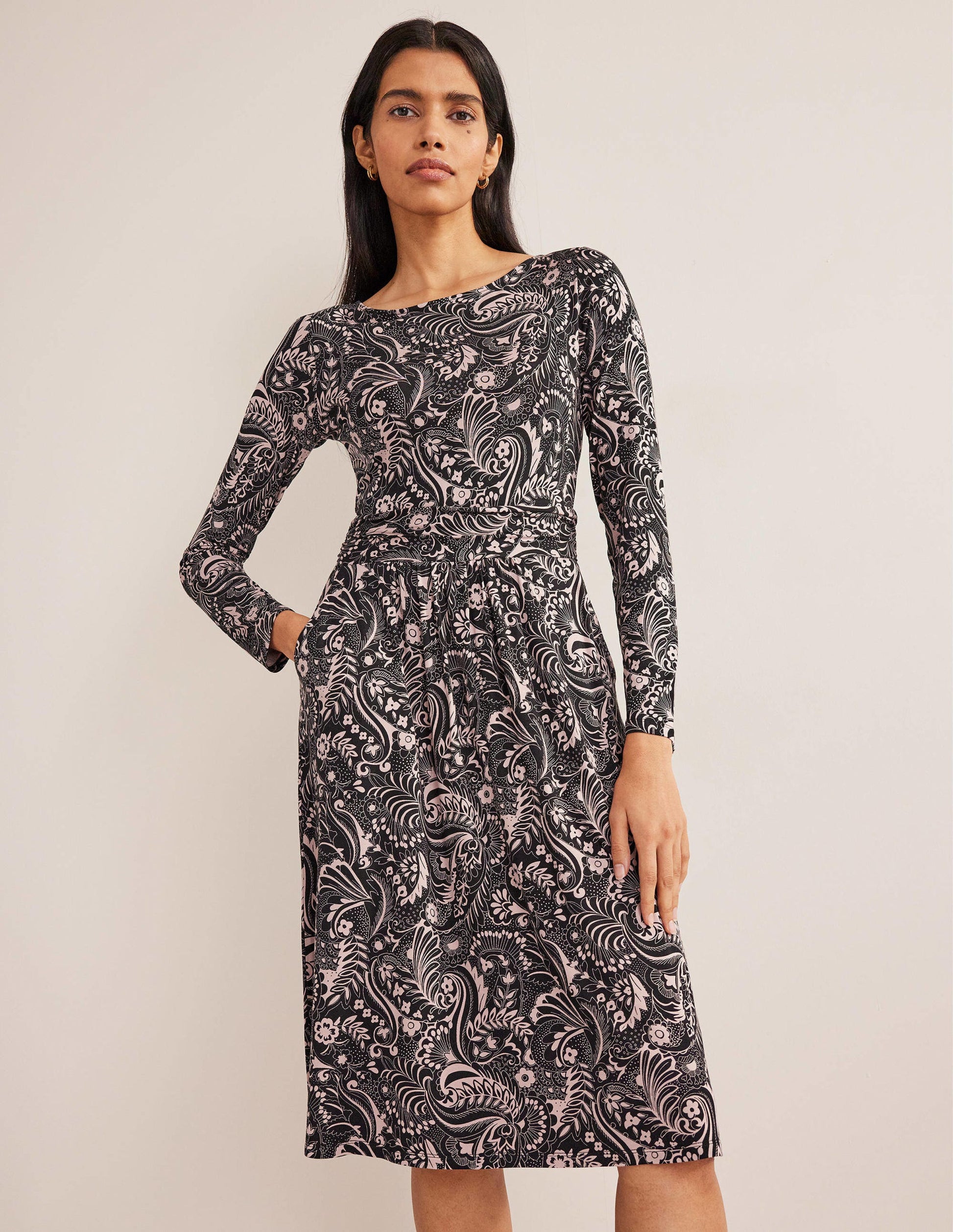Abigail Jersey Dress-Black, Paisley Dot-4