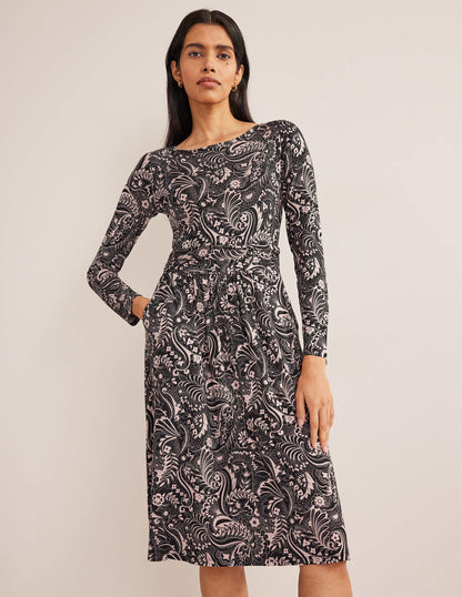 Abigail Jersey Dress-Black, Paisley Dot-4