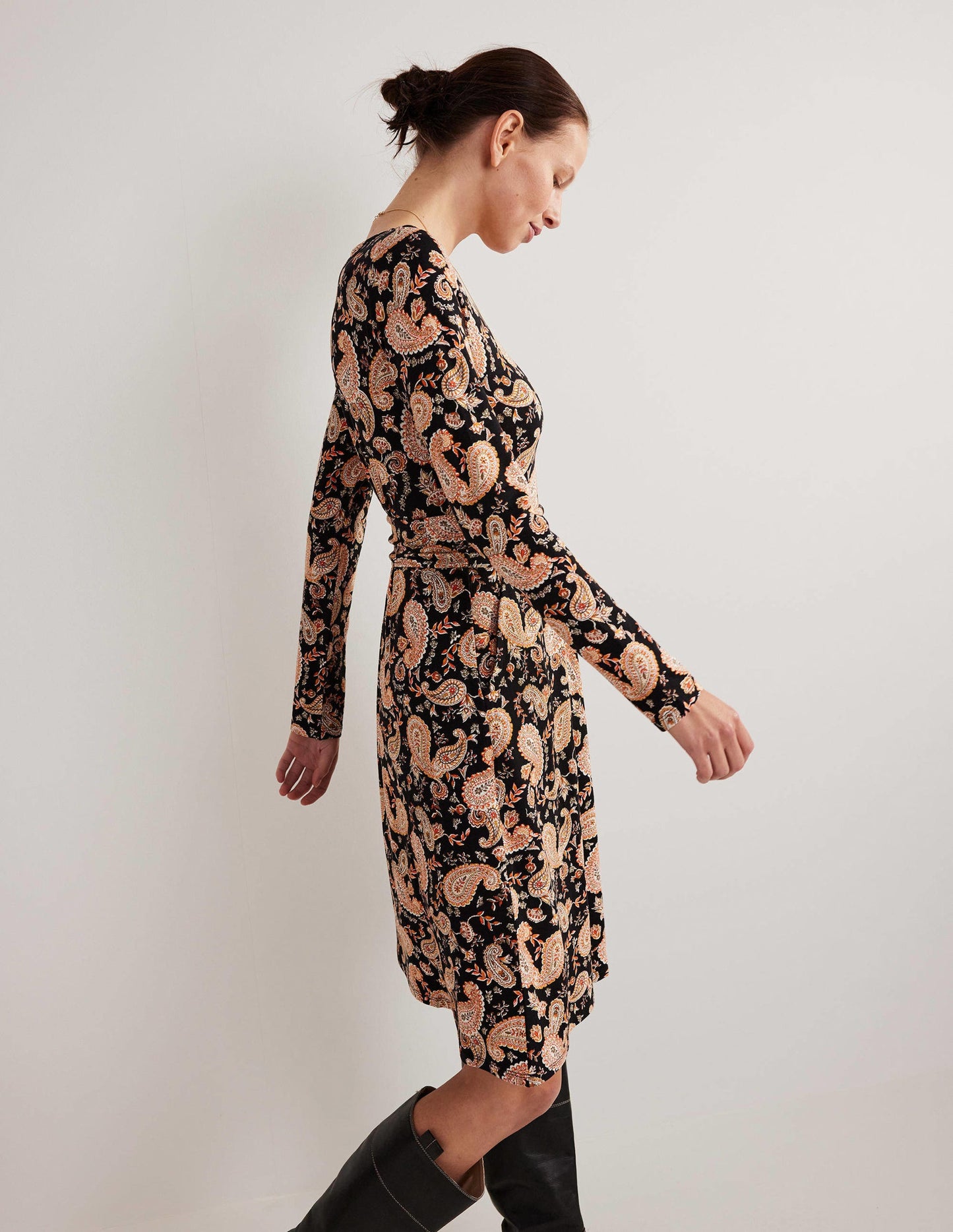Abigail Jersey Dress-Black, Paisley Passion