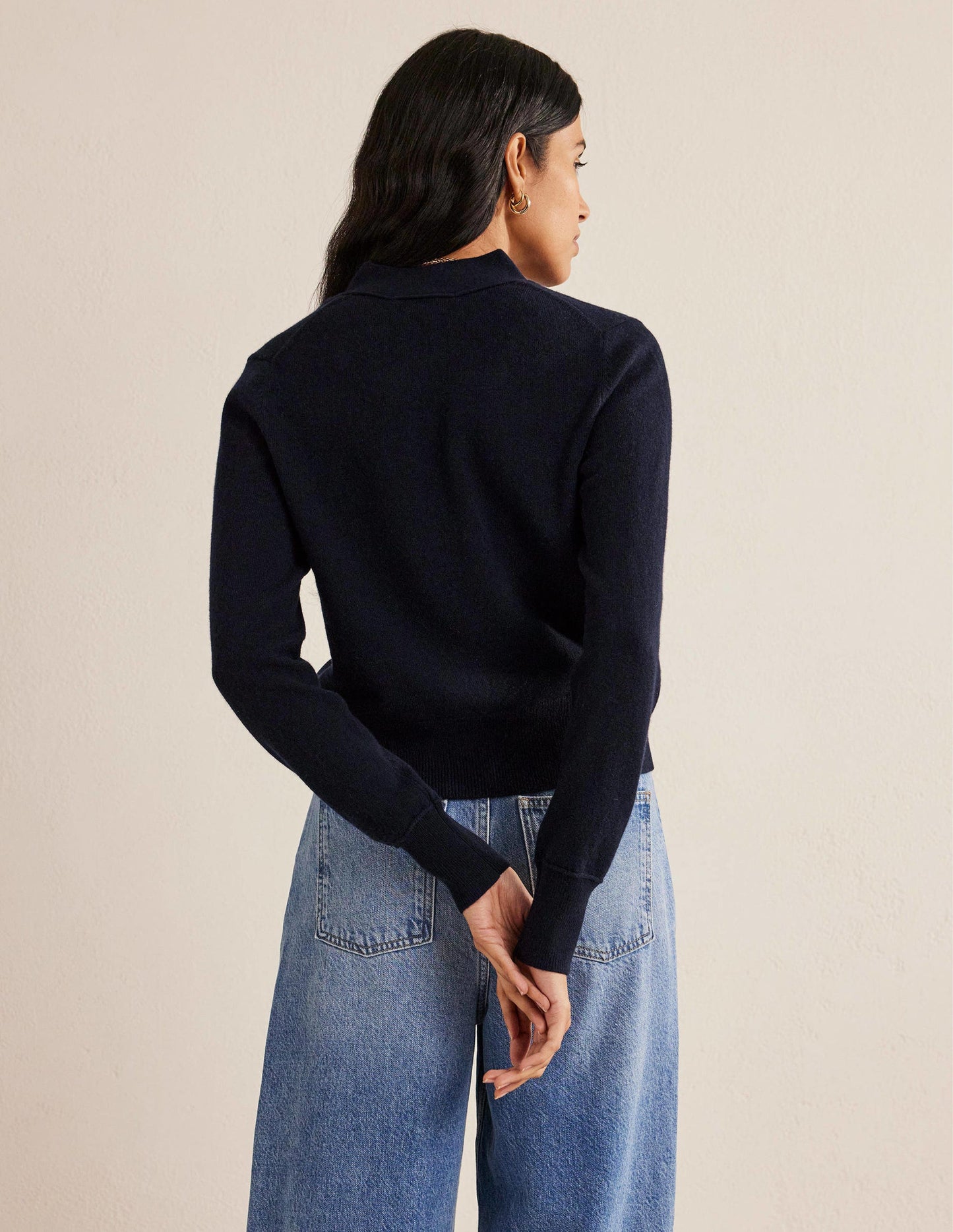 Cropped Cashmere V Cardigan-Navy