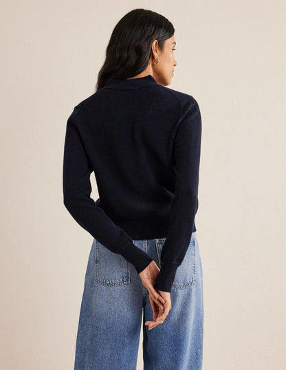 Cropped Cashmere V Cardigan-Navy