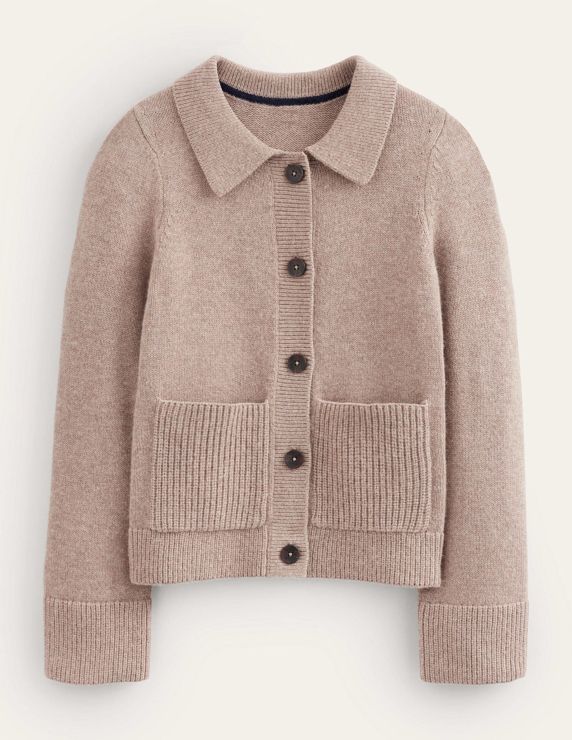 Collared Cardigan-Dark Mink Melange-5