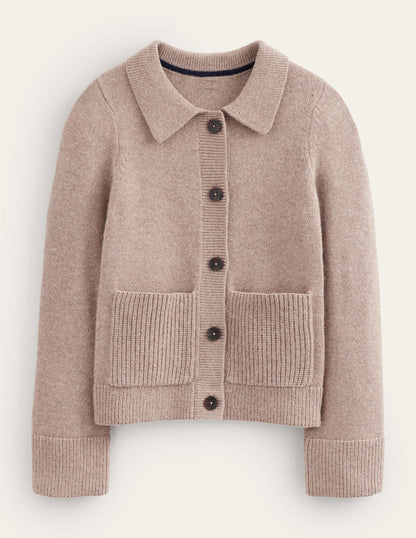 Collared Cardigan-Dark Mink Melange-5