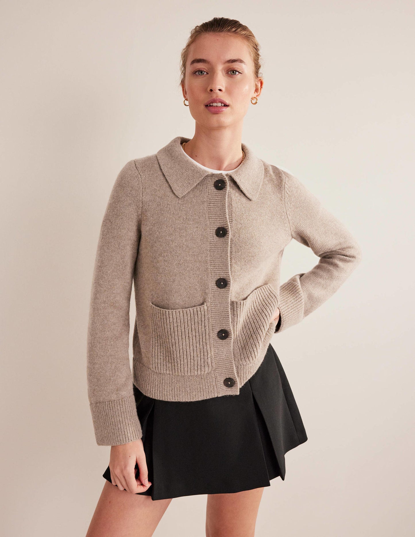 Collared Cardigan-Dark Mink Melange