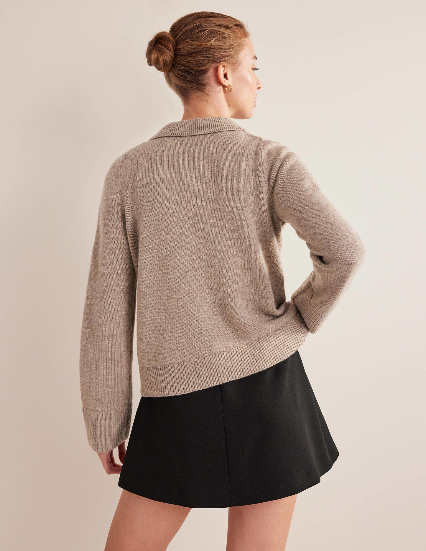Collared Cardigan-Dark Mink Melange
