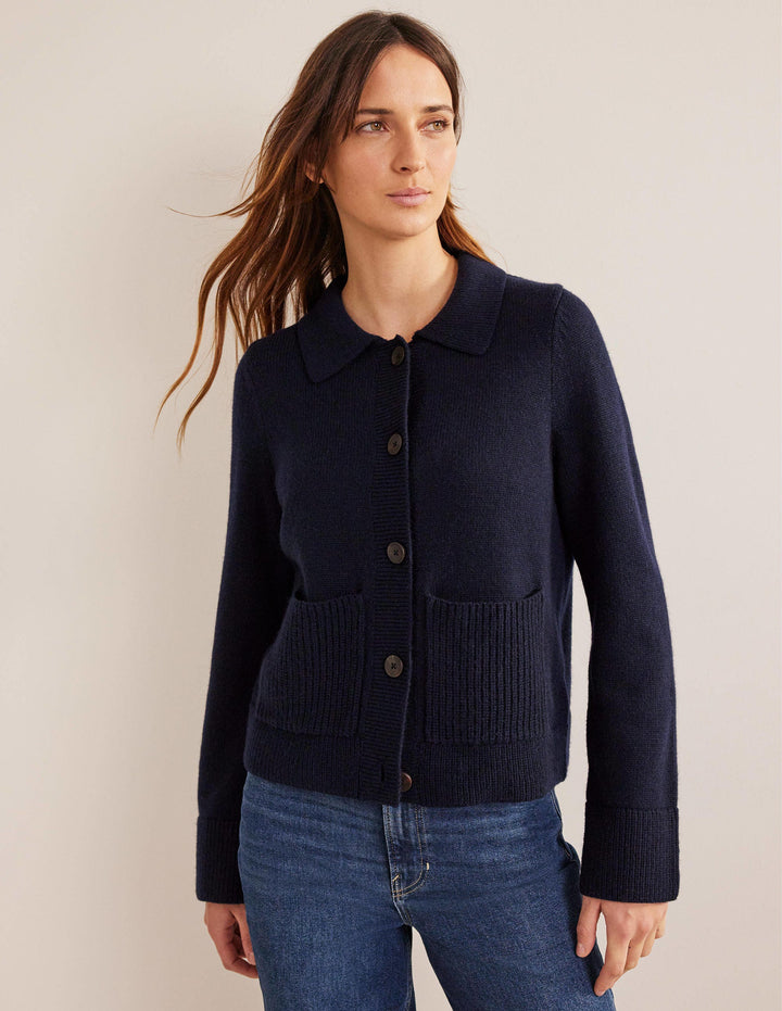 Collared Cardigan-Navy
