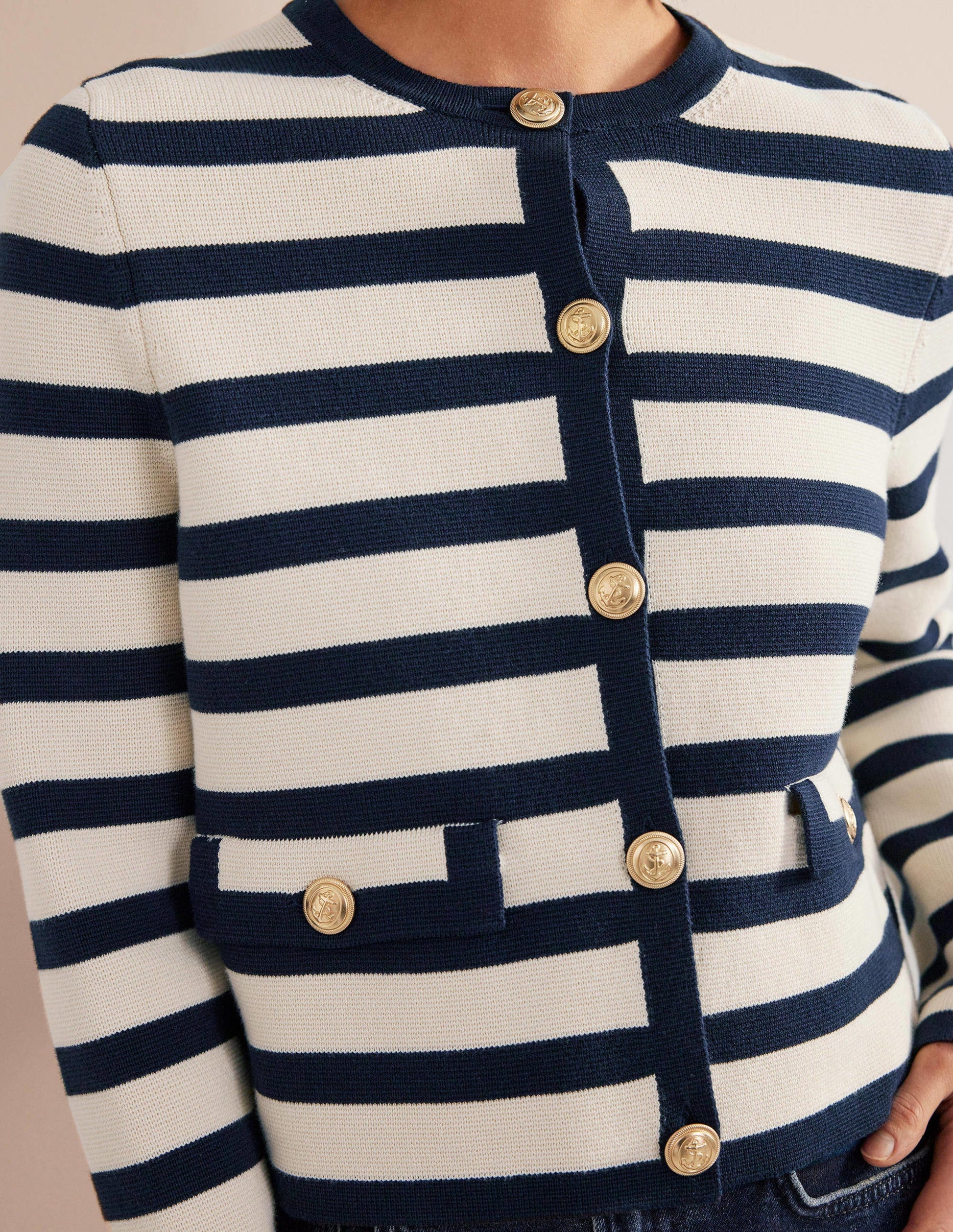 Holly Knitted Jacket-Ivory, Navy Stripe-2