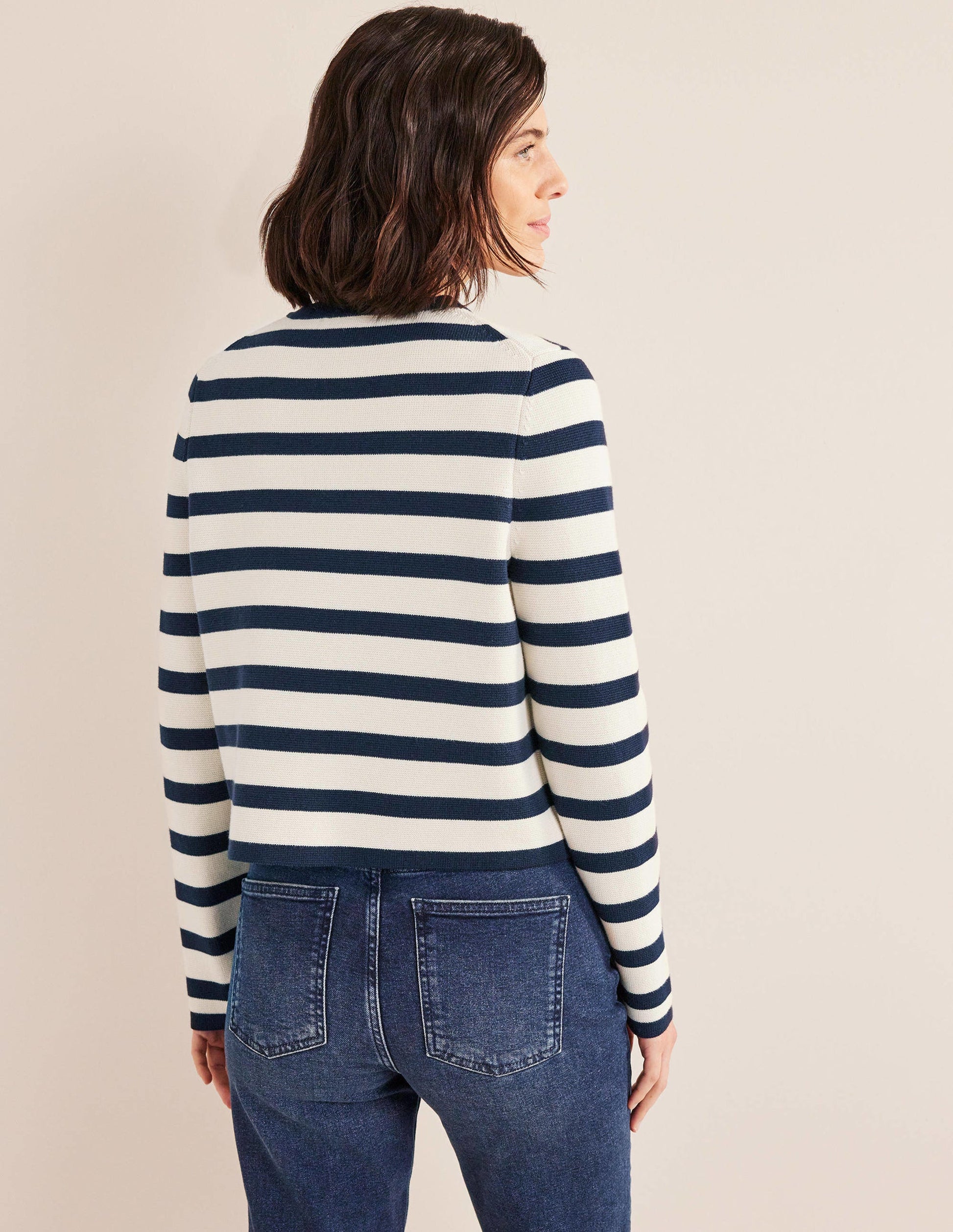 Holly Knitted Jacket-Ivory, Navy Stripe-3