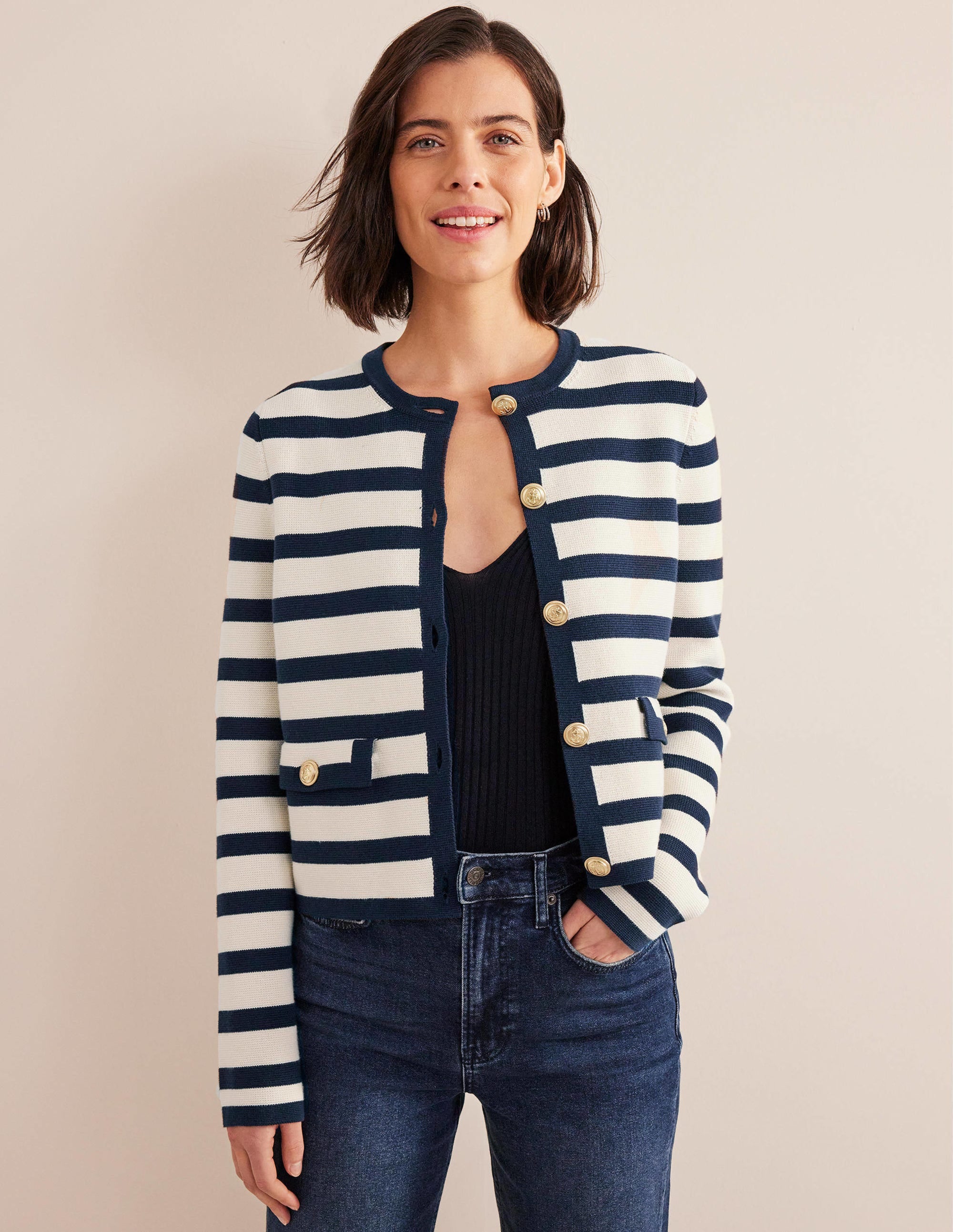Holly Knitted Jacket-Ivory, Navy Stripe - Image 4
