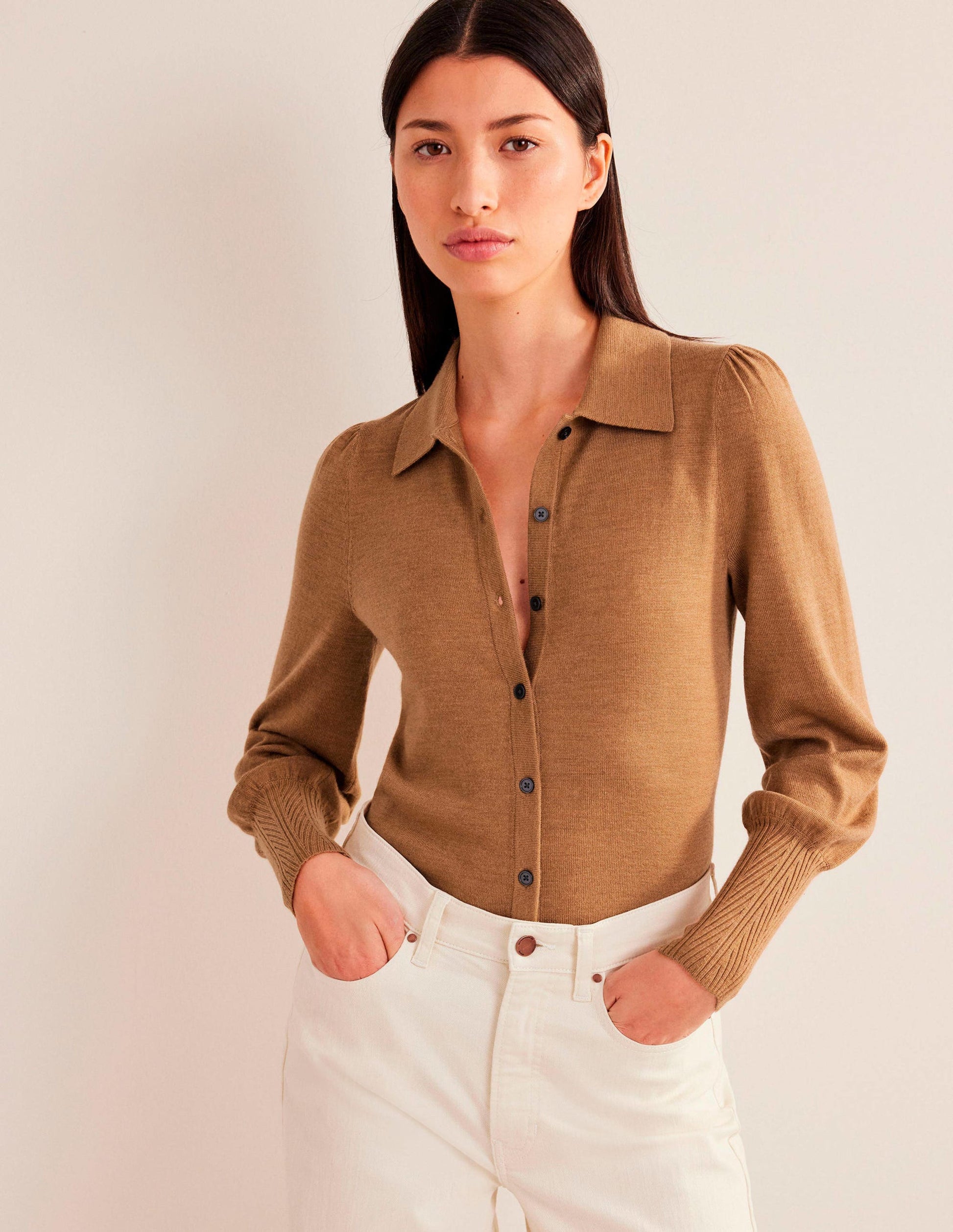 Merino Detail Cuff  Shirt-Camel Melange-1