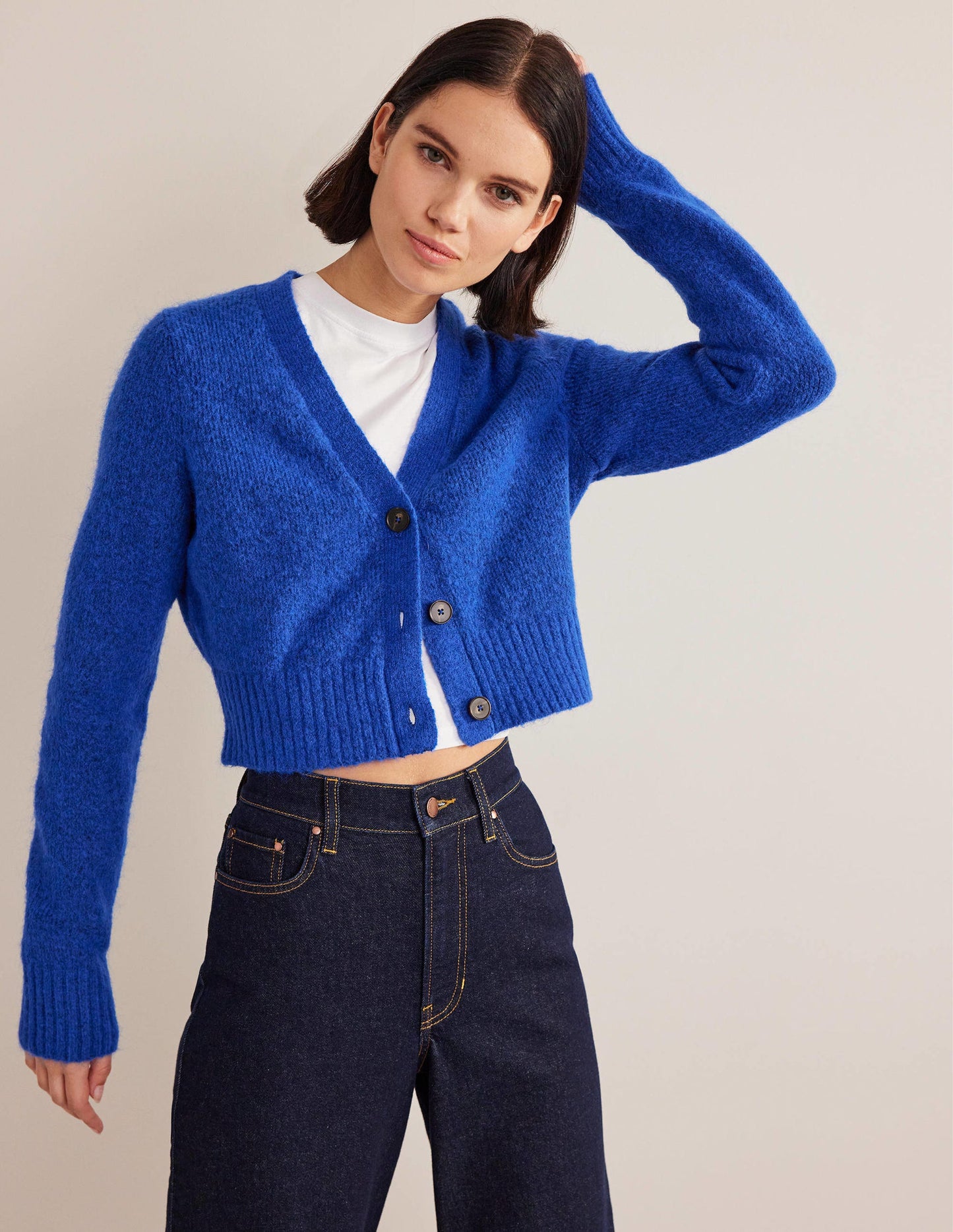 Fluffy Cropped V-Neck Cardigan-Summit