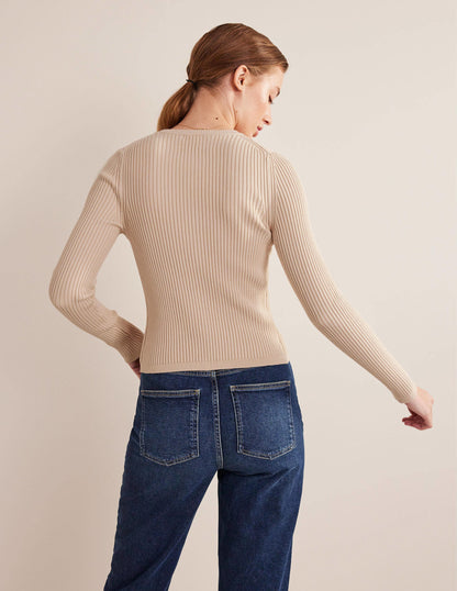 Ribbed Detail Cardigan-Rope-3