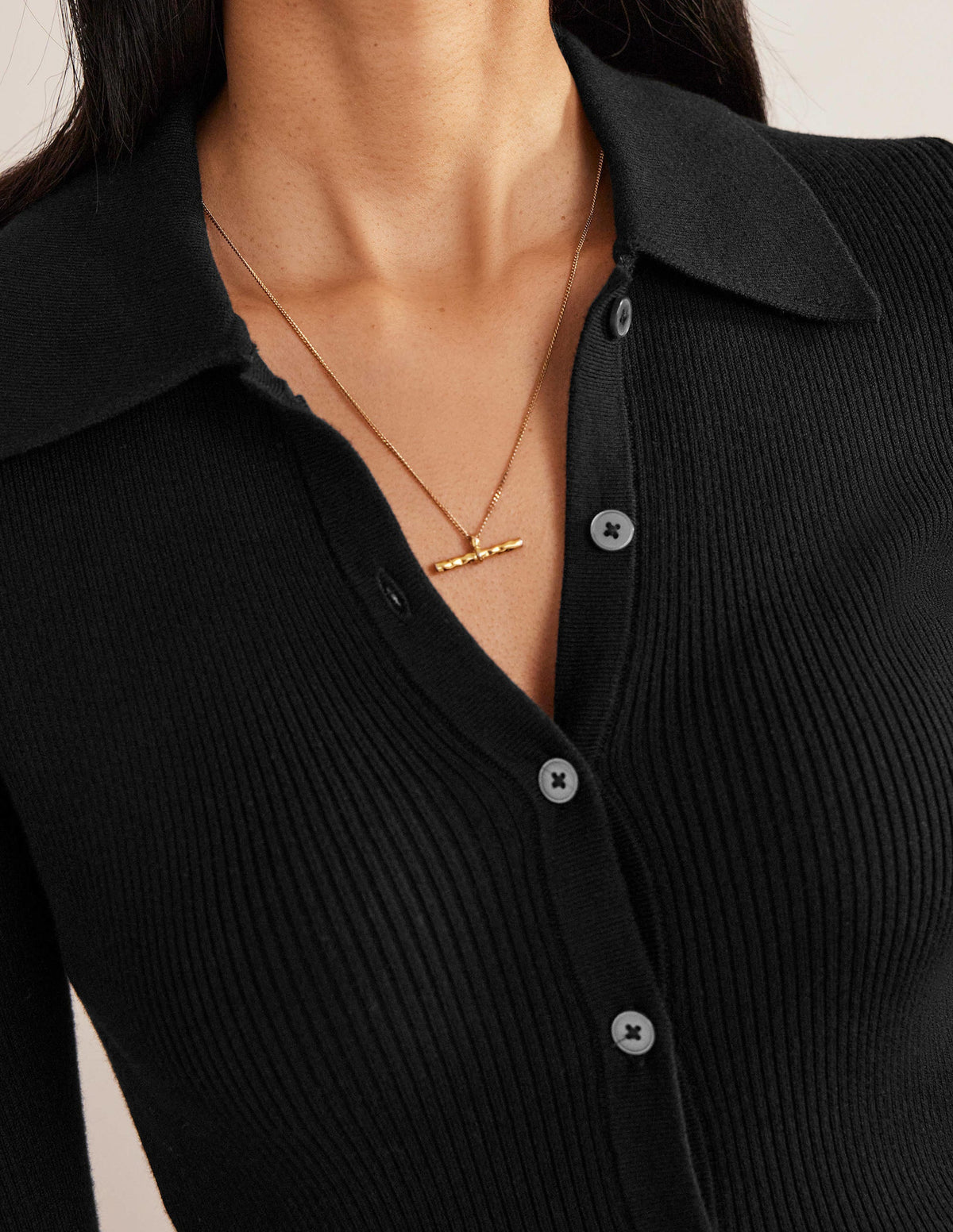 Ribbed-Knit Fitted Shirt-Black - Image 2