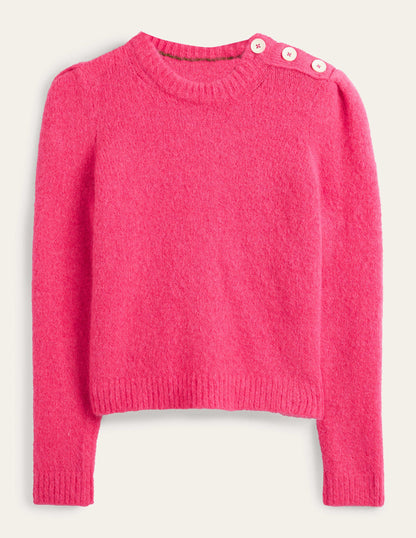 Fluffy Button Shoulder Jumper-Virtual Pink