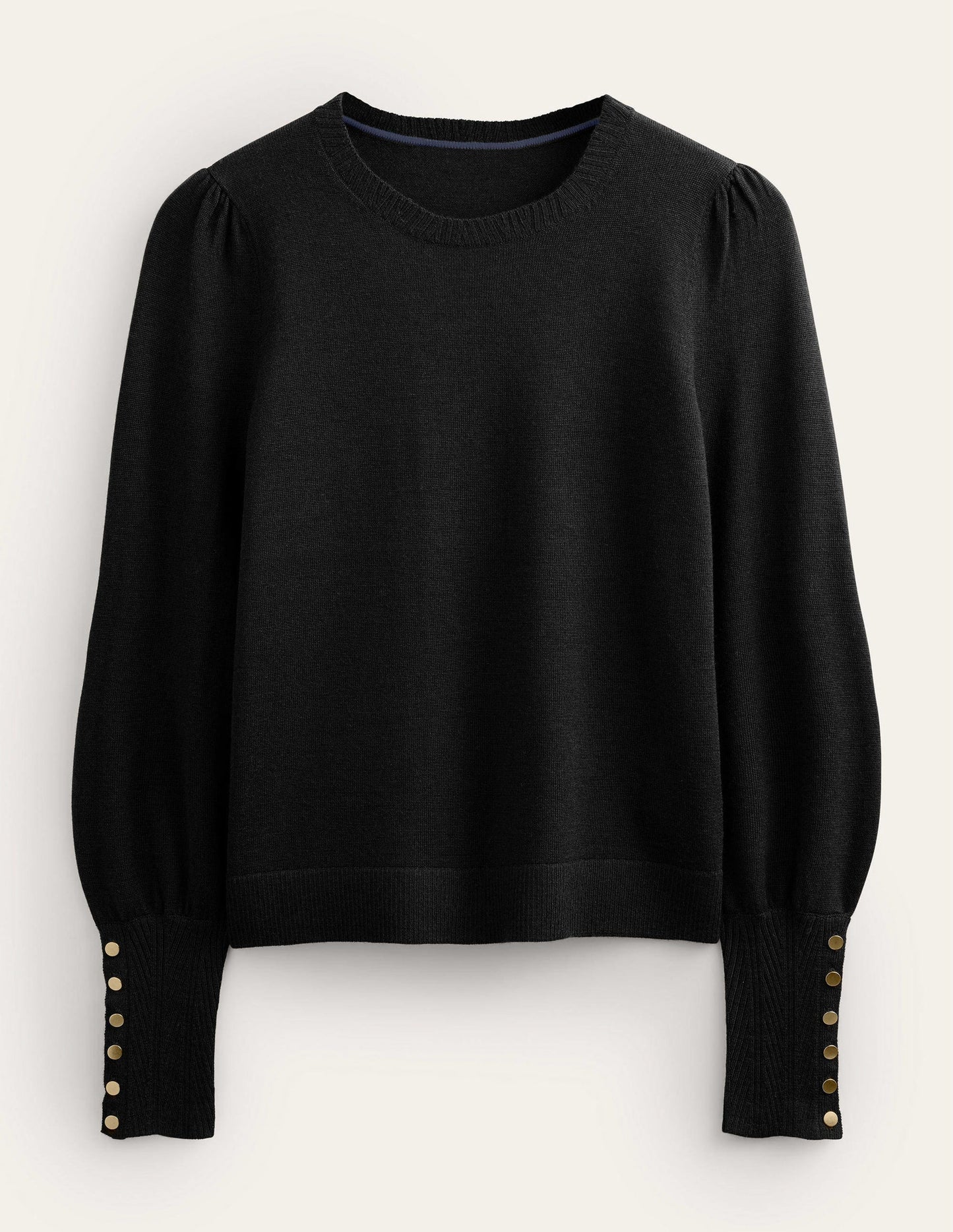 Button Cuff Merino Jumper-Black