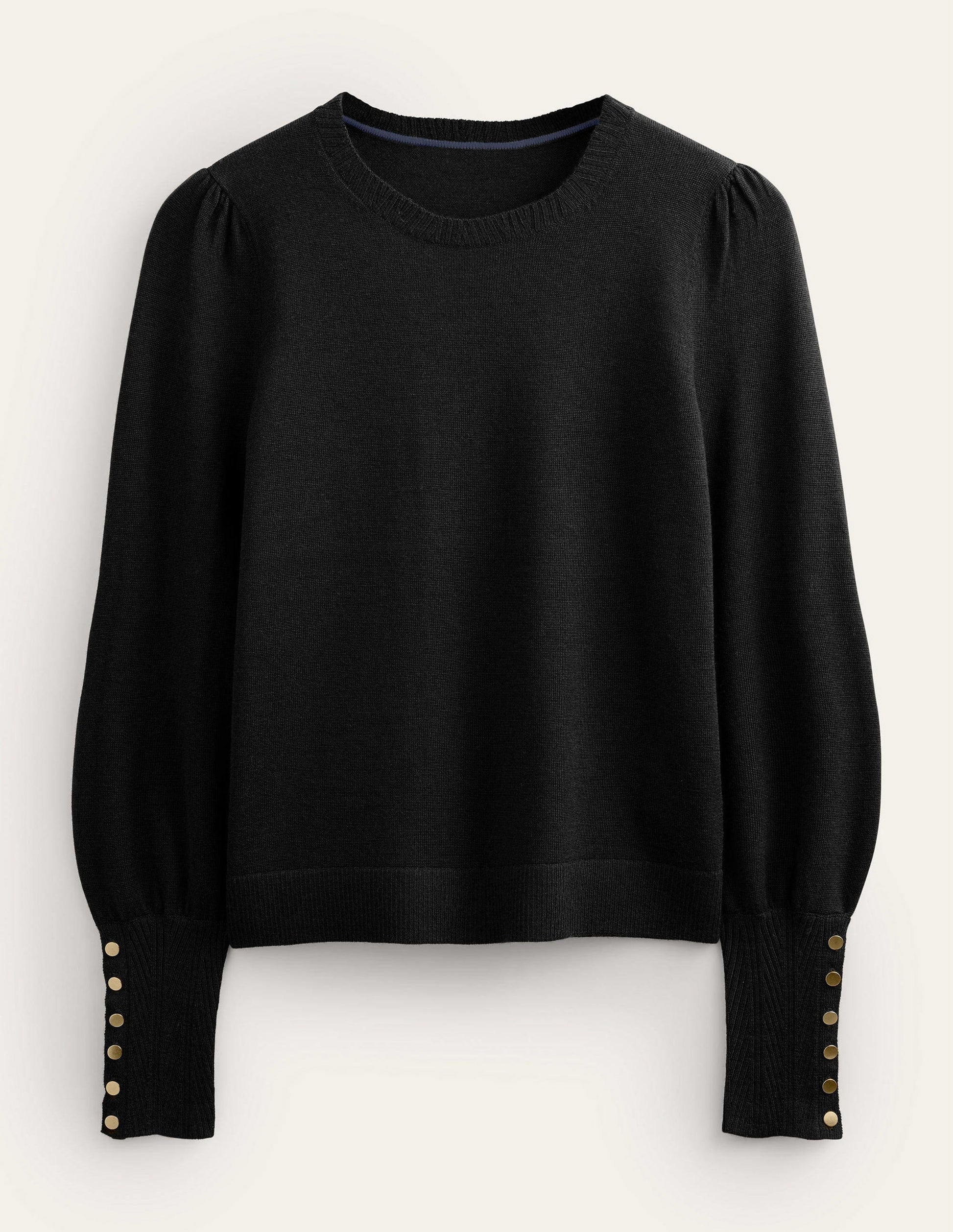 Button Cuff Merino Jumper-Black-5