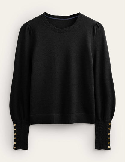 Button Cuff Merino Jumper-Black-5