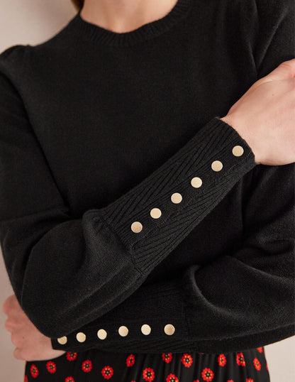 Button Cuff Merino Jumper-Black-2