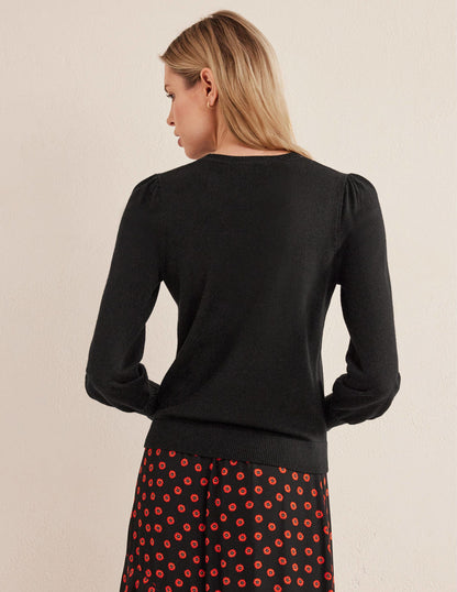 Button Cuff Merino Jumper-Black-3
