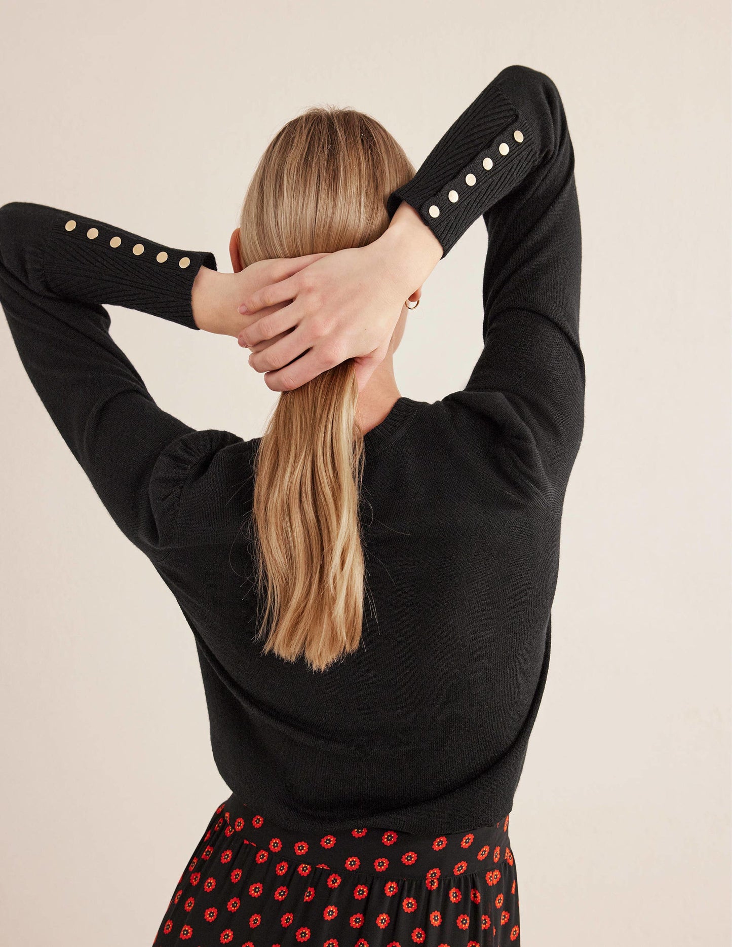 Button Cuff Merino Jumper-Black