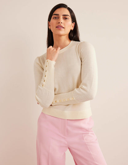Button Cuff Merino Jumper-Warm Ivory-1