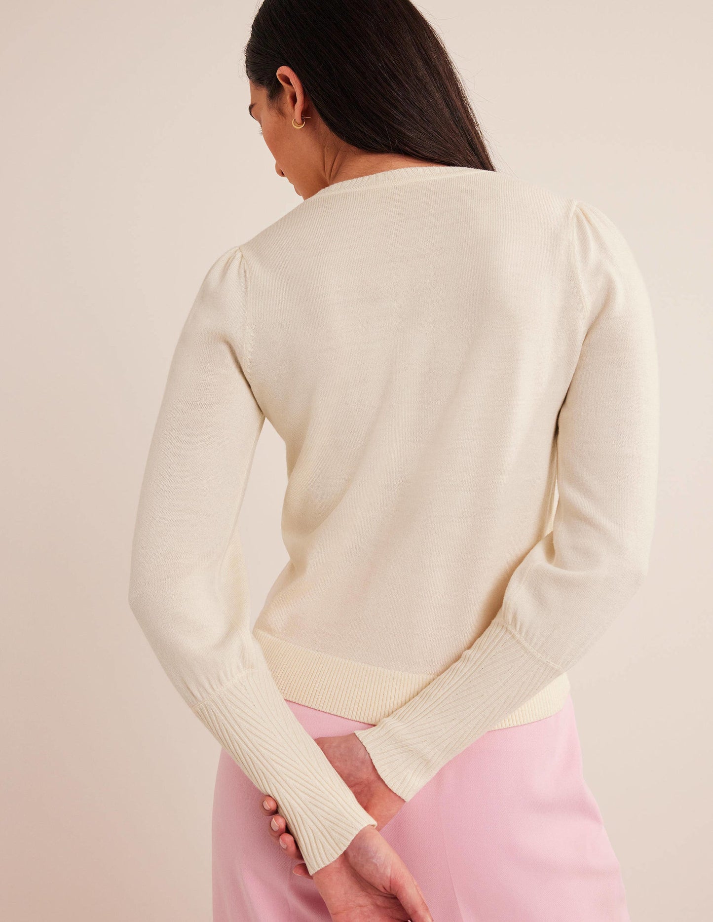 Button Cuff Merino Jumper-Warm Ivory