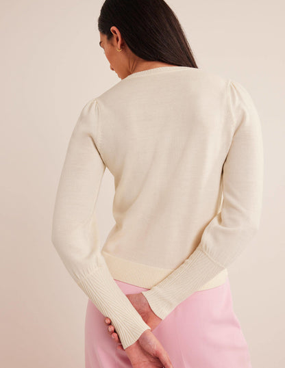 Button Cuff Merino Jumper-Warm Ivory-3
