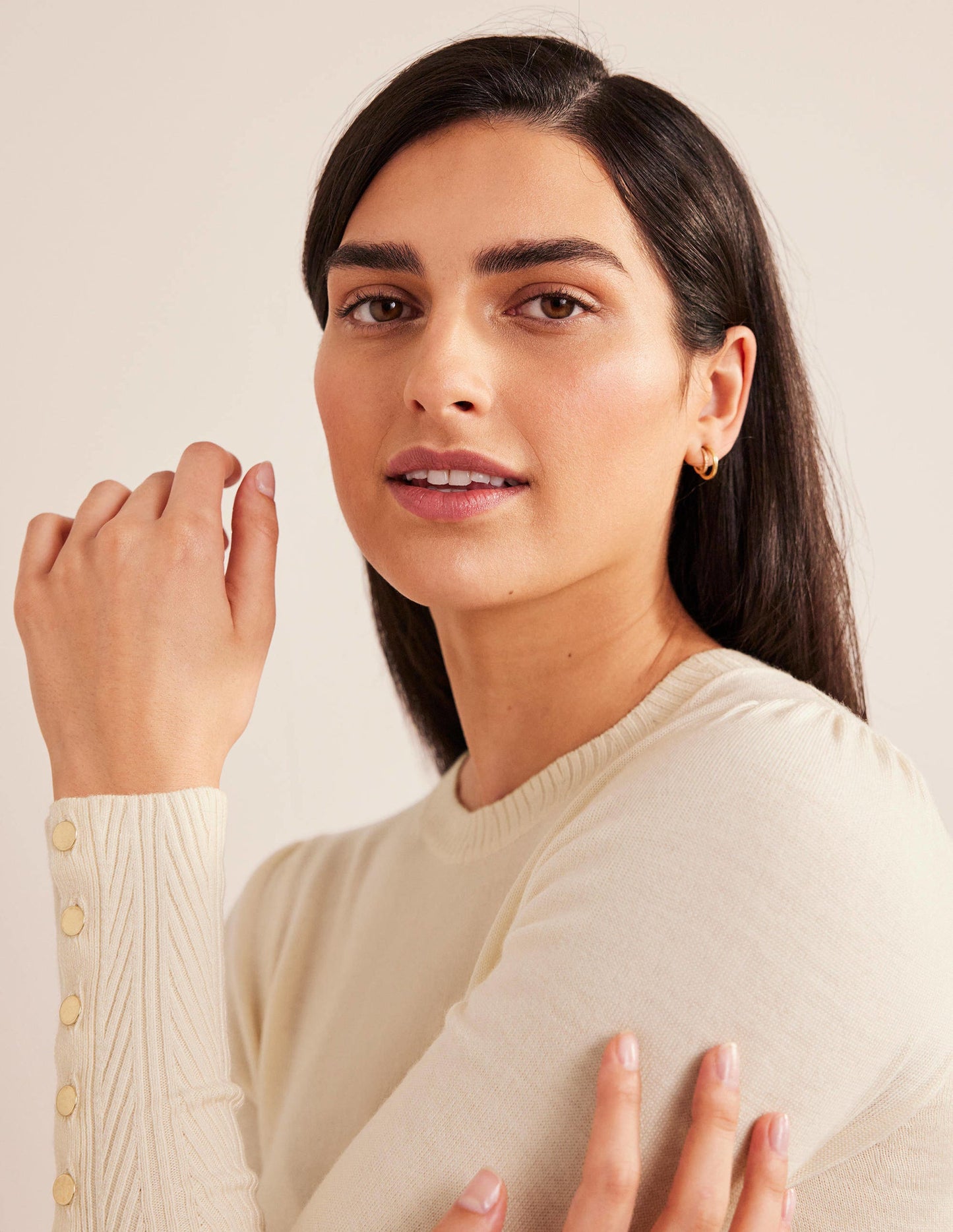 Button Cuff Merino Jumper-Warm Ivory