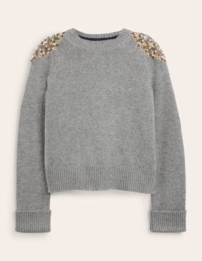 Embellished Jumper-Grey Melange Embellishment-5