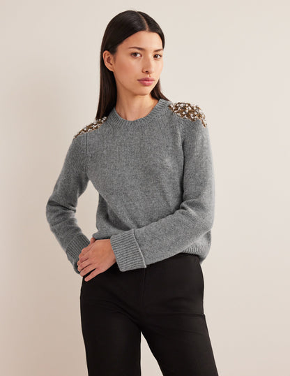 Embellished Jumper-Grey Melange Embellishment-1
