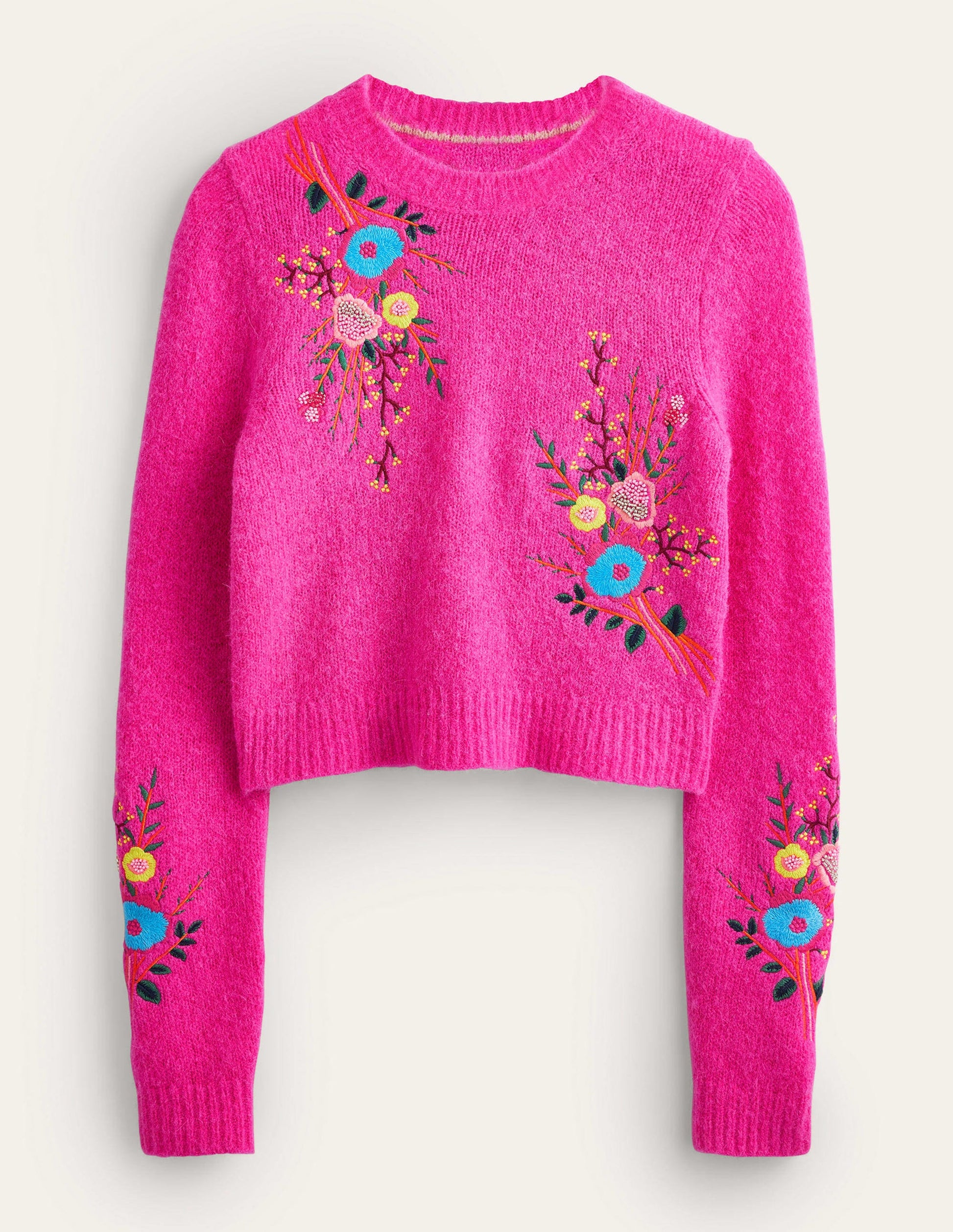Fluffy Floral Detail Jumper-Shocking Pink Floral-5