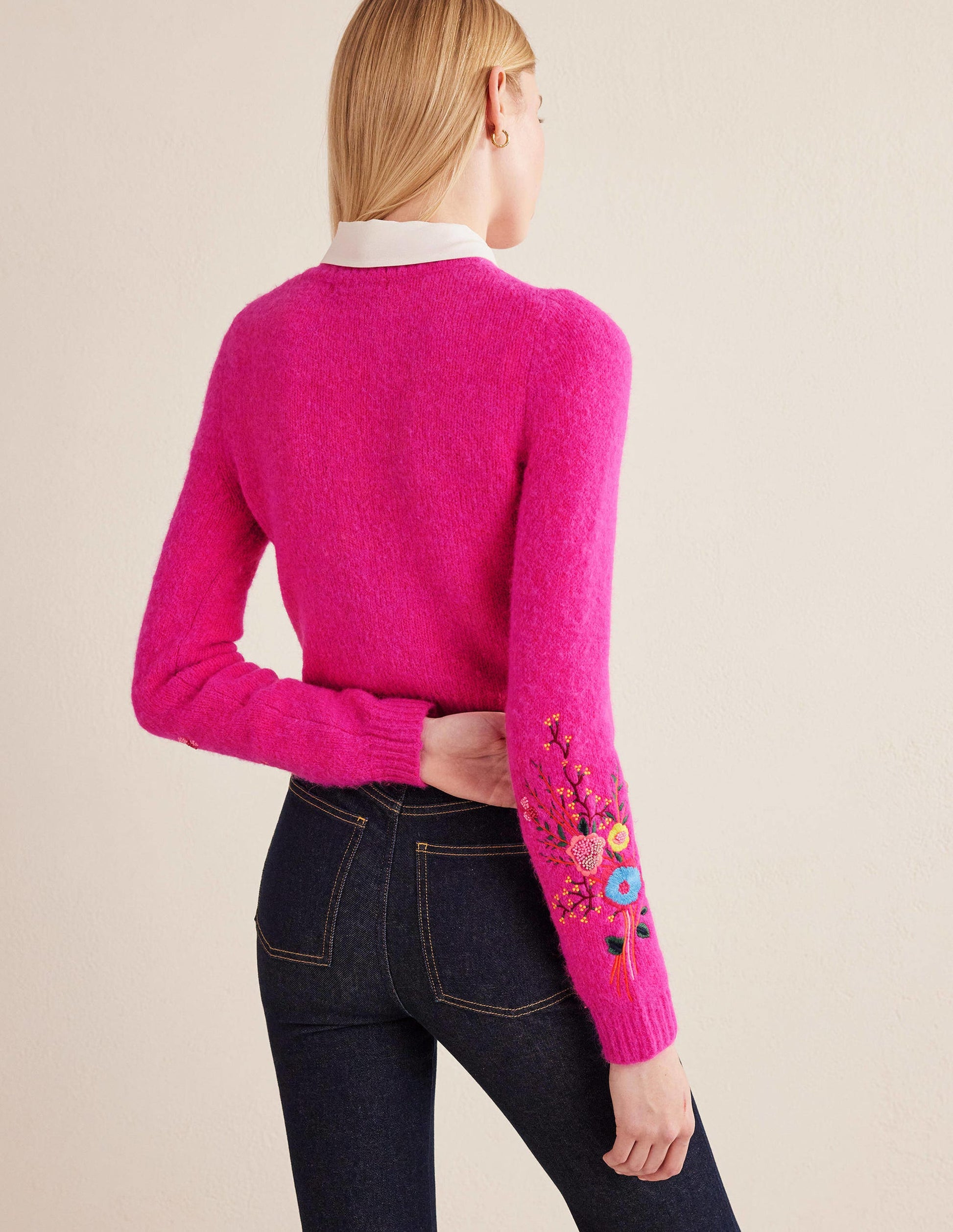 Fluffy Floral Detail Jumper-Shocking Pink Floral-3