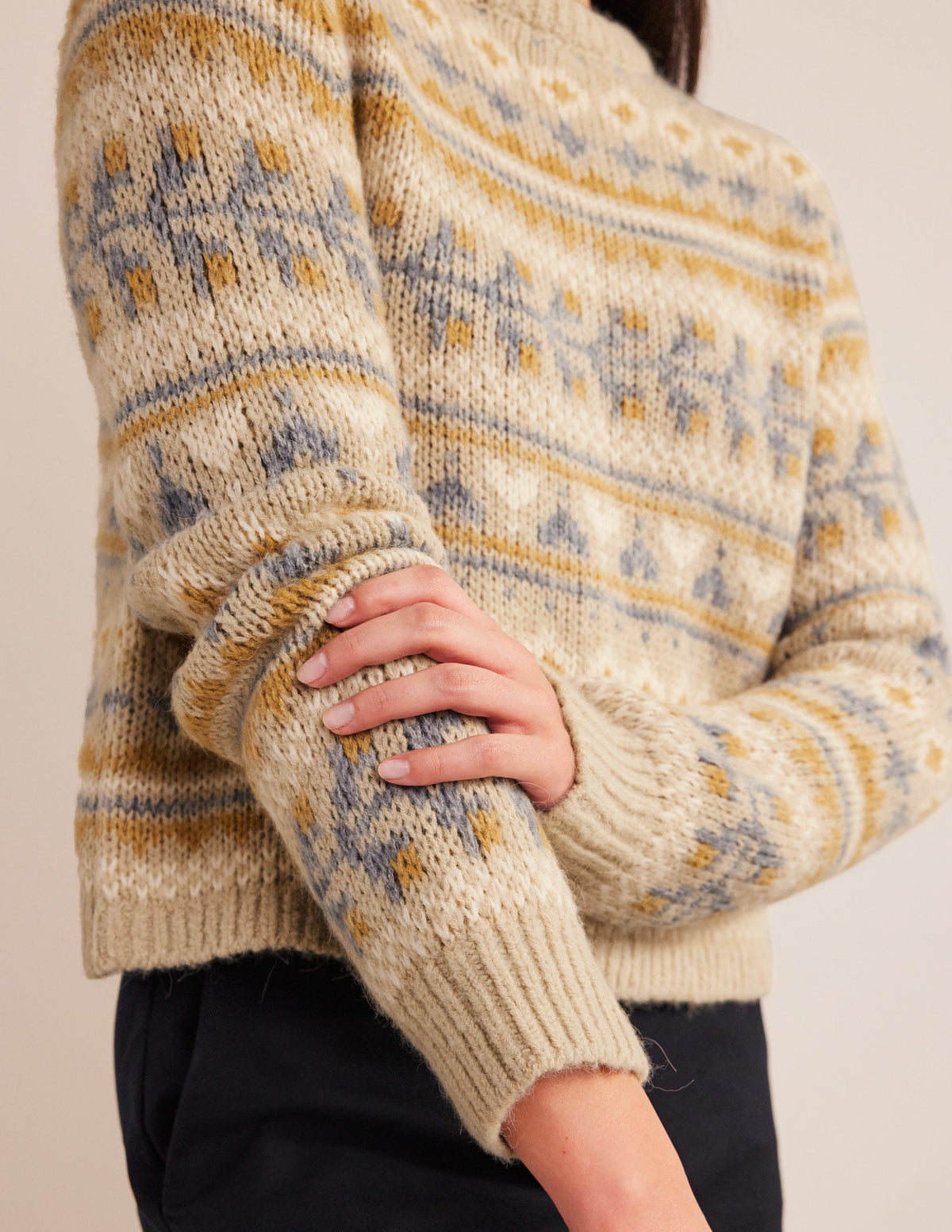Fluffy Fair Isle Jumper-Oatmeal Melange Fairisle - Image 2
