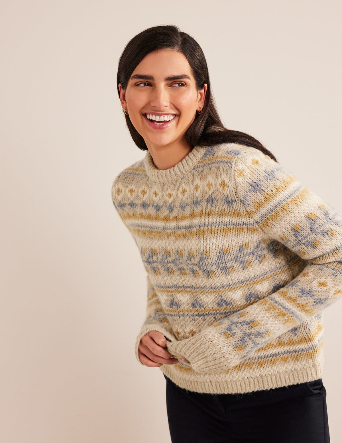 Fluffy Fair Isle Jumper-Oatmeal Melange Fairisle-4