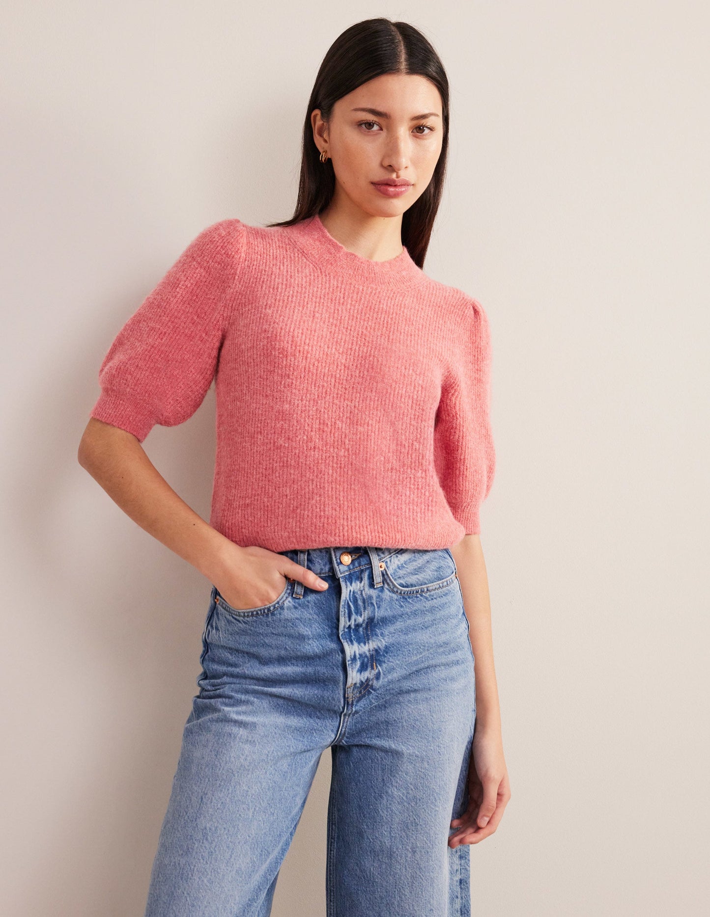 Ribbed Fluffy Top-Faded Rose