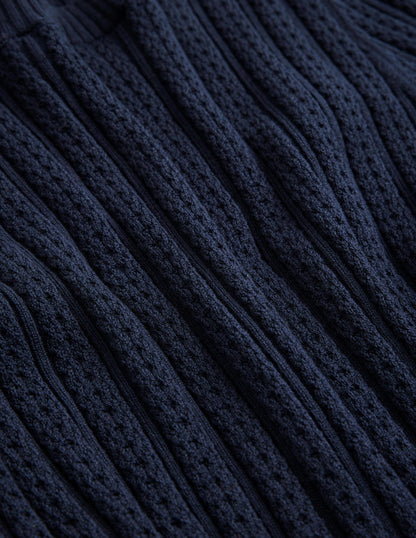 Ribbed Pointelle Top-Navy-6