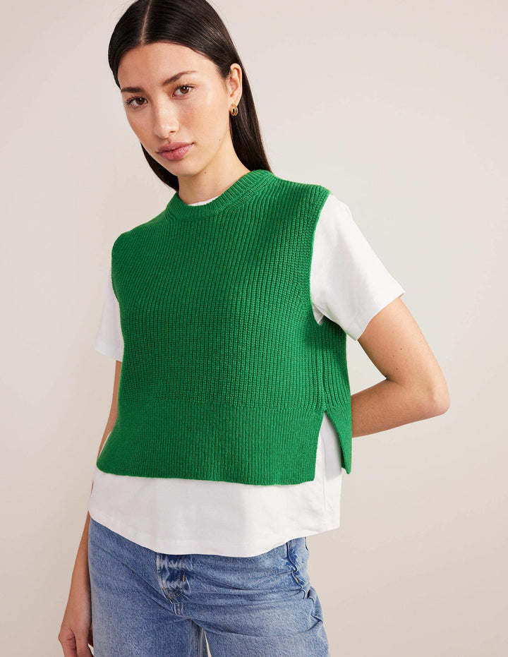 Cropped Ribbed Tank-Green Bee