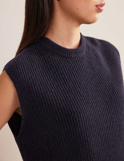 Cropped Ribbed Tank-Navy-2