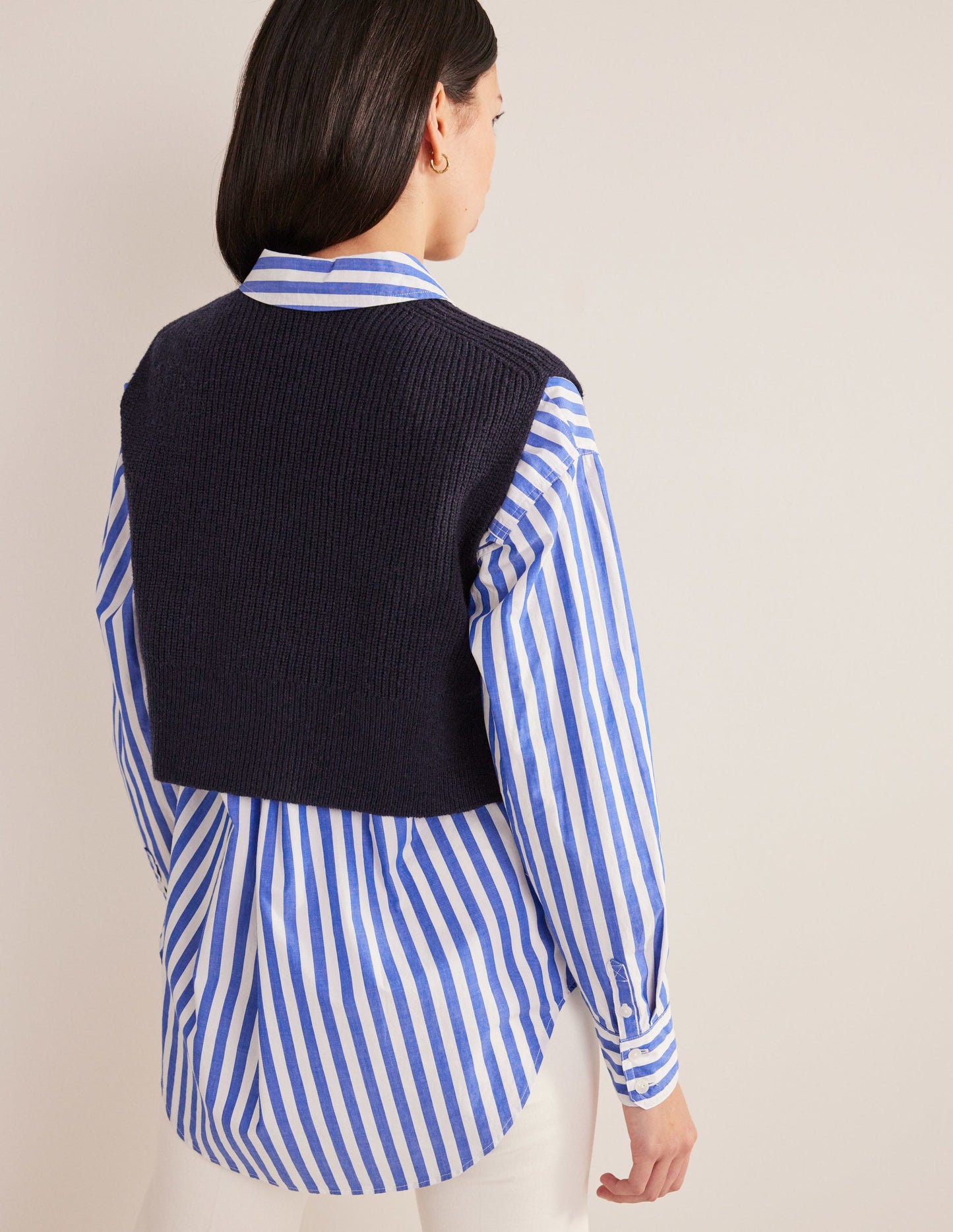 Cropped Ribbed Tank-Navy