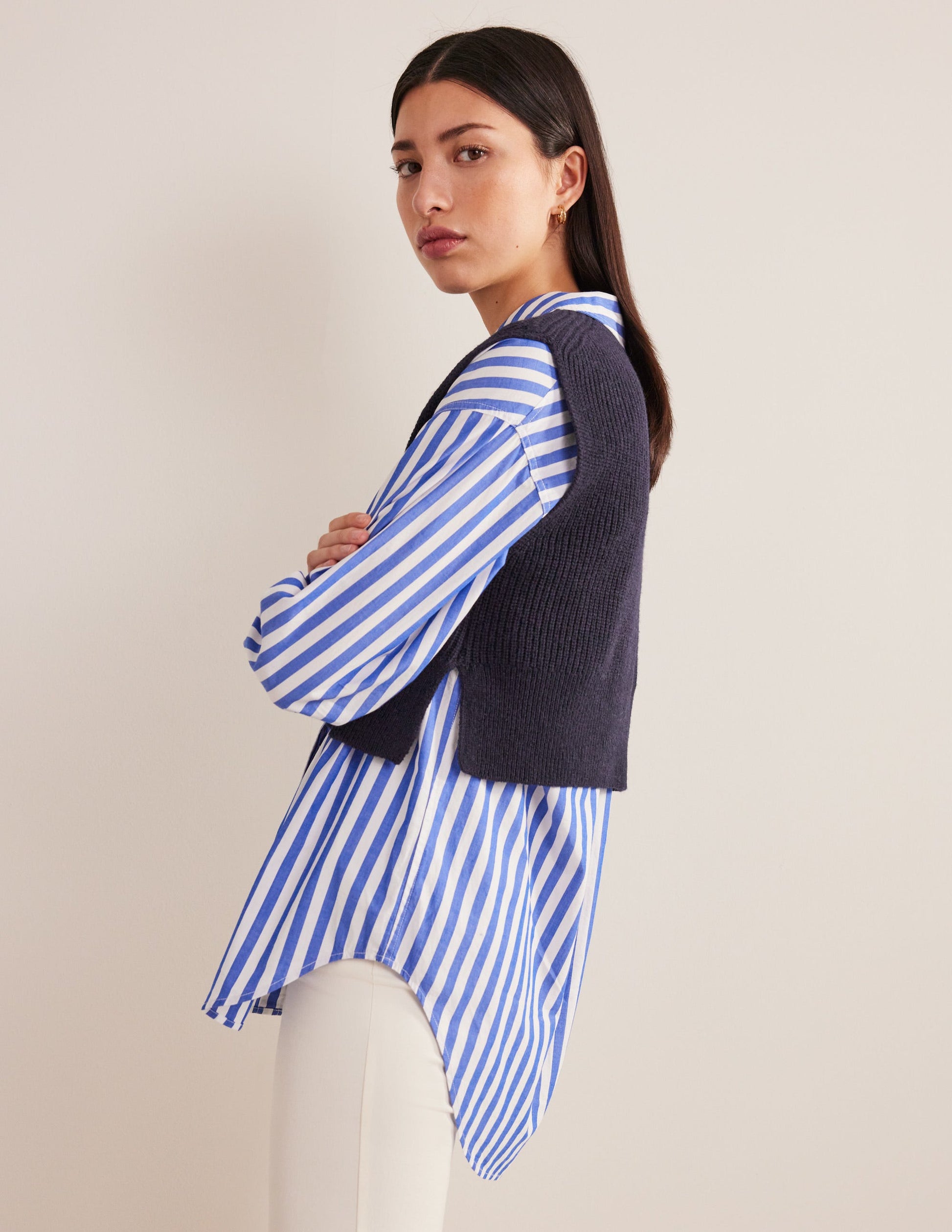 Cropped Ribbed Tank-Navy-4