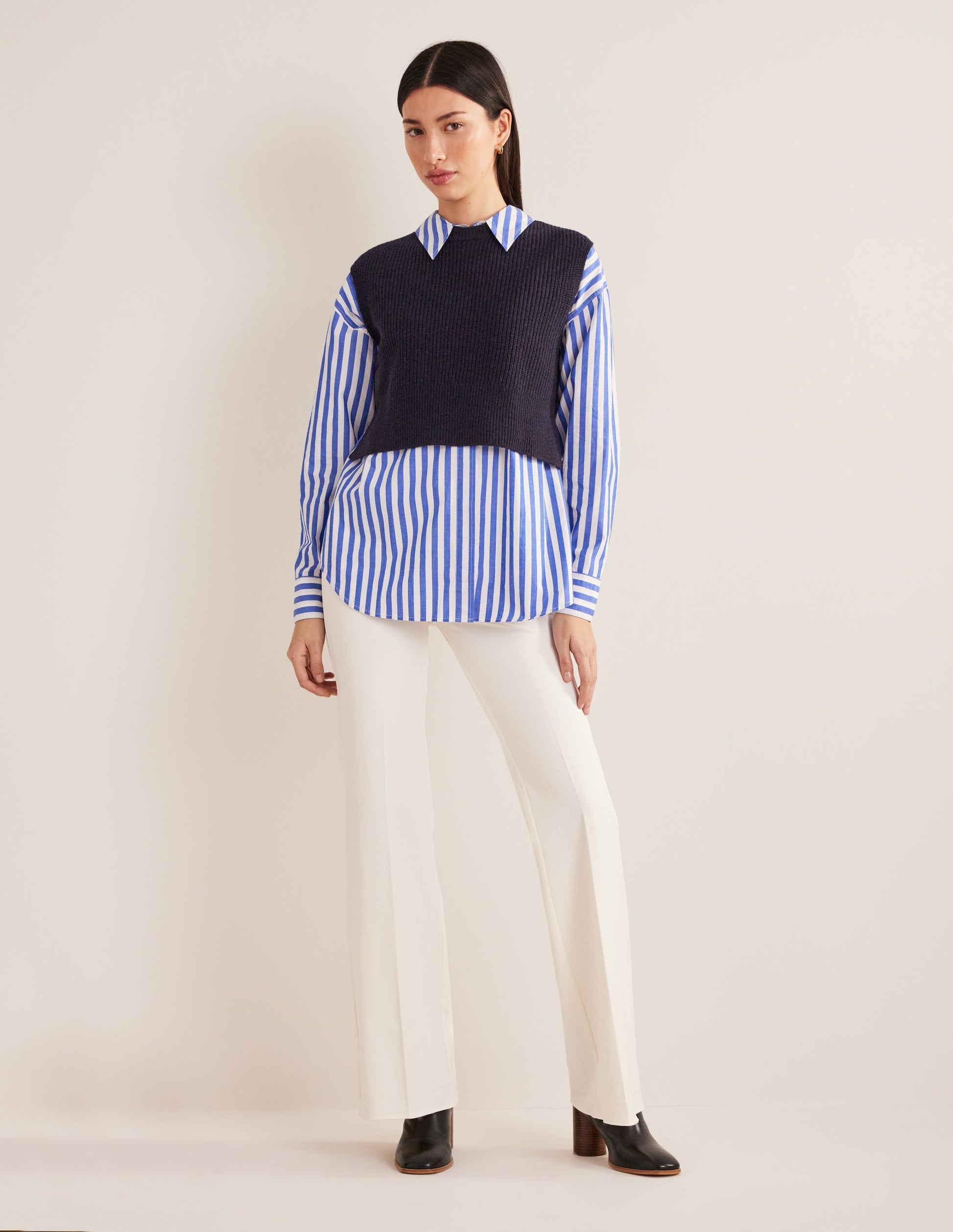 Cropped Ribbed Tank-Navy-5