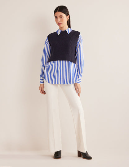 Cropped Ribbed Tank-Navy-5