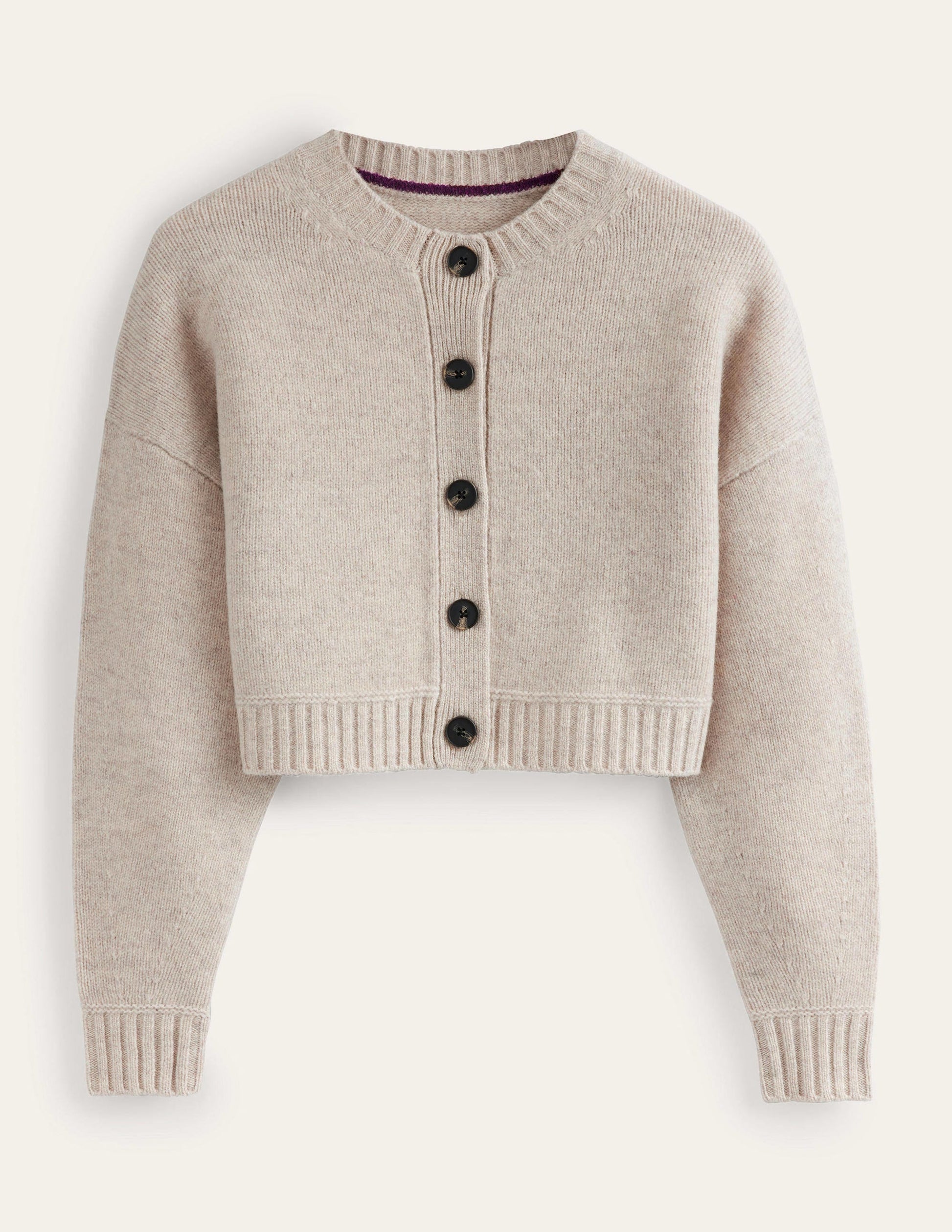 Brushed Wool Cropped Cardigan-Oatmeal Melange-5