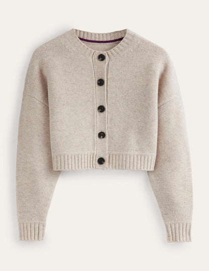 Brushed Wool Cropped Cardigan-Oatmeal Melange-5