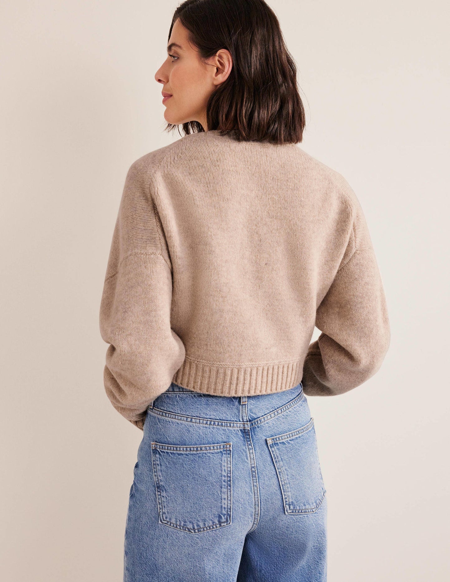 Brushed Wool Cropped Cardigan-Oatmeal Melange